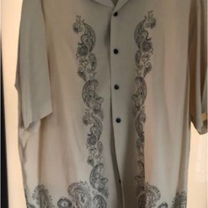 Paradise by axis men’s silk shirt, tan with beautiful design sz Large